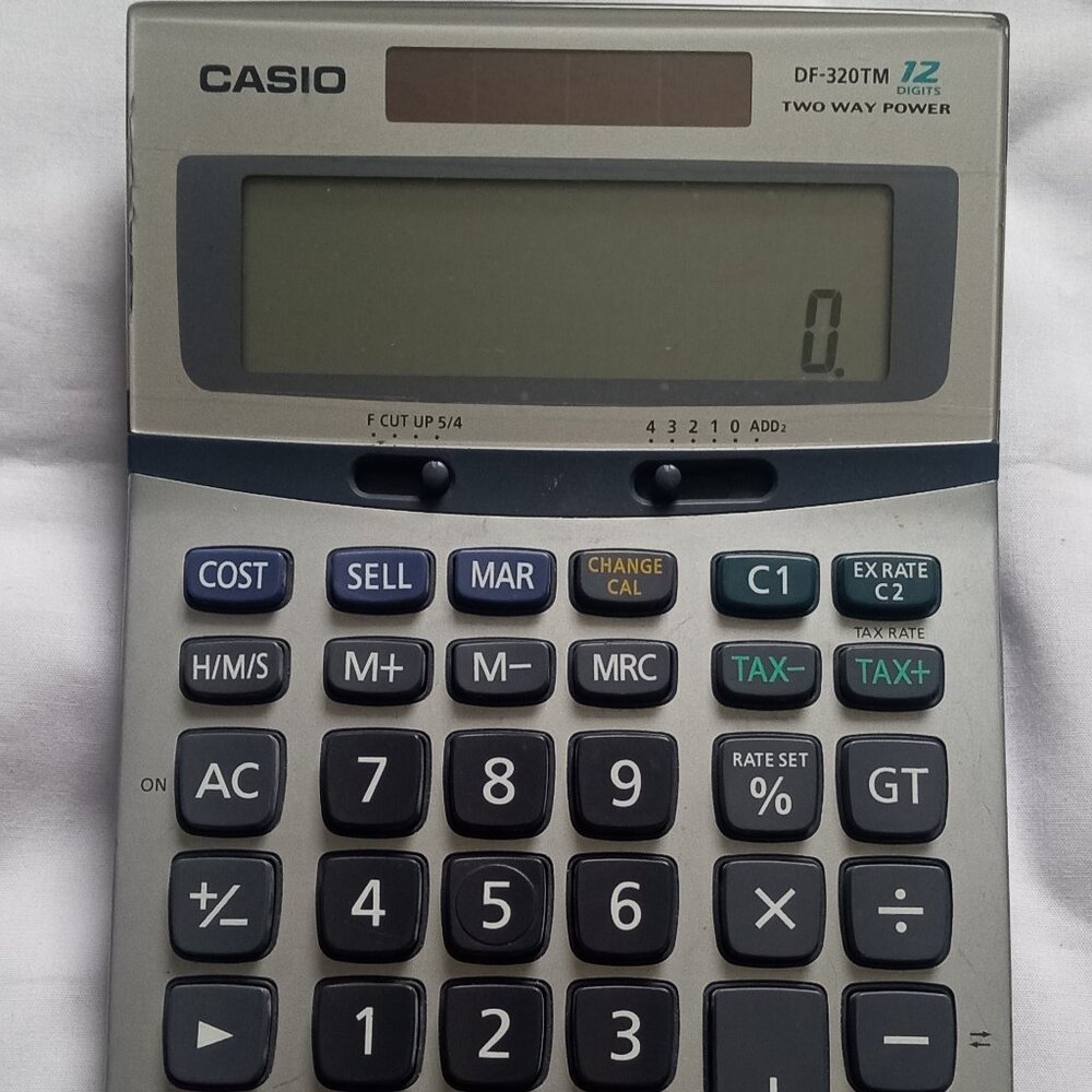 Casio DF-320TM Solar & Battery Calculator 12 Digits Tax Calculation Japan, Works